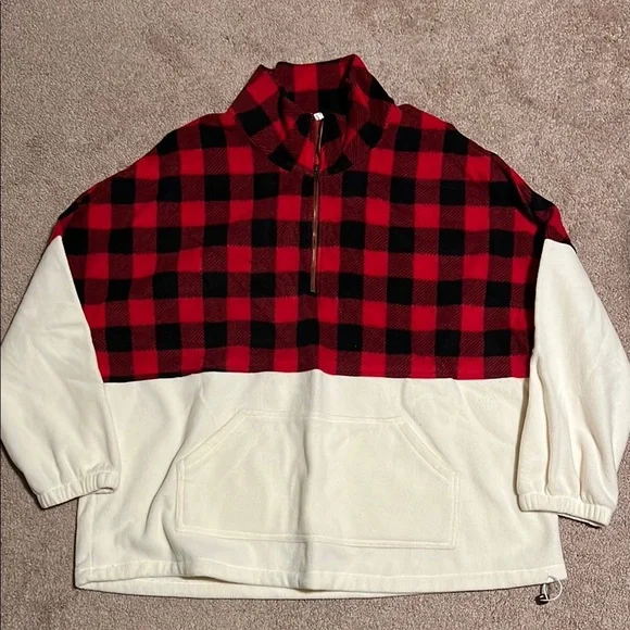 Chic Soul - Red and Black Plaid Pullover with White Bottom - Picture 1 of 2
